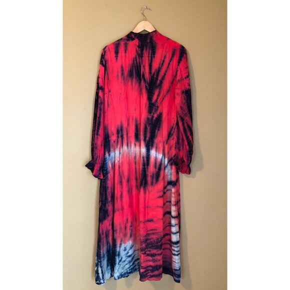 NWT Lacausa tie dyed red pink blue boho midi tiered Firecracker Roma dress - Picture 6 of 8